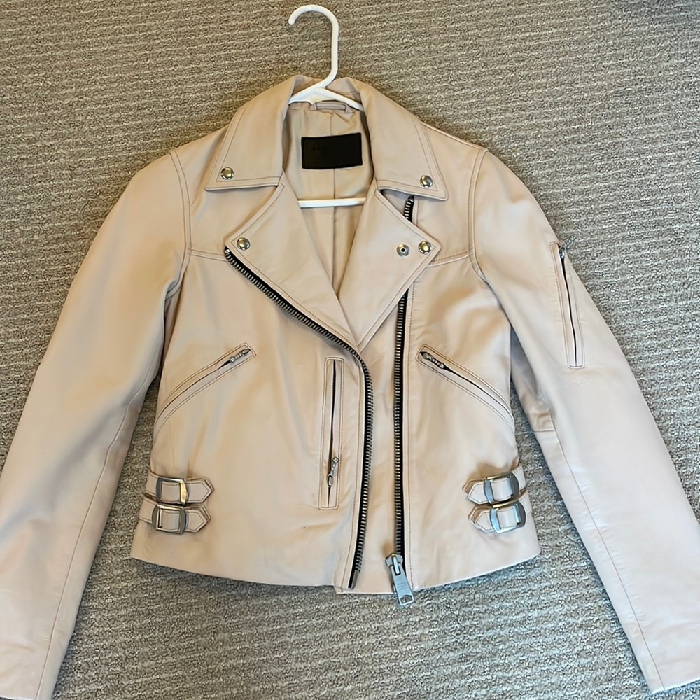 All Saints Beige Leather Jacket US2